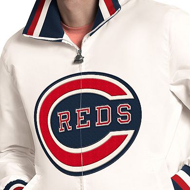 Men's Starter White Cincinnati Reds The Captain Cooperstown Logo Full-Zip Varsity Jacket