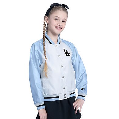 Girl's Youth Starter White Los Angeles Dodgers Scrimmage Full-Snap Varsity Jacket
