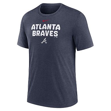 Men's Nike Heather Navy Atlanta Braves Stacked Tri-Blend T-Shirt