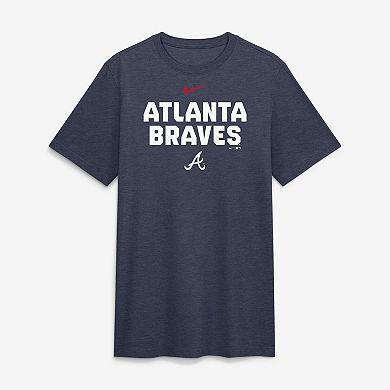 Men's Nike Heather Navy Atlanta Braves Stacked Tri-Blend T-Shirt