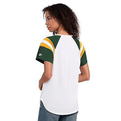 Women's Starter White Green Bay Packers Game On Notch Neck T-Shirt