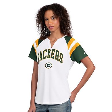 Women's Starter White Green Bay Packers Game On Notch Neck T-Shirt
