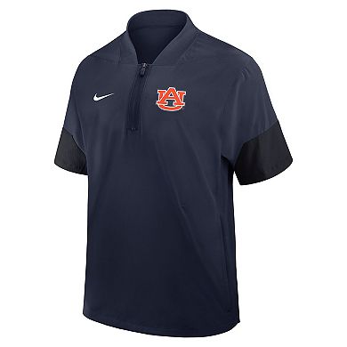 Men's Nike Navy Auburn Tigers 2025 Sideline Short Sleeve Quarter-Zip Dri-FIT Coach Jacket