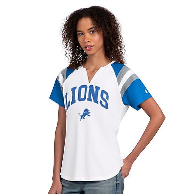 Women's Starter White Detroit Lions Game On Notch Neck T-Shirt