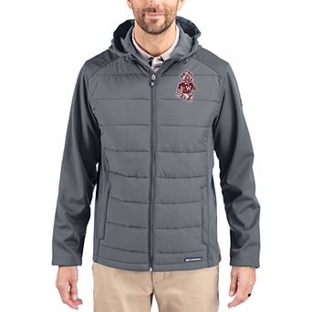 Men's Cutter & Buck Gray Washington State Cougars Evoke Hybrid Eco Softshell Recycled Full Zip Hooded Jacket