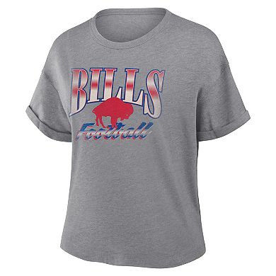 Women's Fanatics Heather Gray Buffalo Bills Overplayed Tribute Tri-Blend Boxy T-Shirt