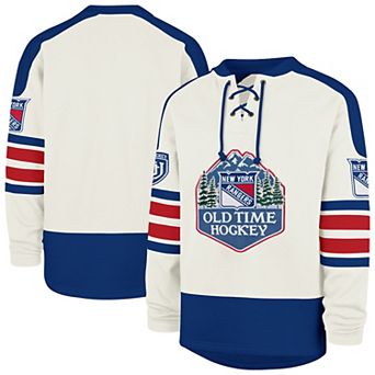 Men's '47 Cream New York Rangers Pond Hockey Trio Eternal Lacer Sweatshirt