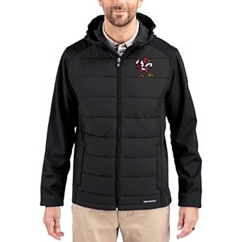 Men's Cutter & Buck Black Louisville Cardinals Evoke Hybrid Eco Softshell Recycled Full Zip Hooded Jacket