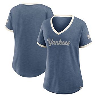 Women's Fanatics Navy New York Yankees Relaxed Fit Vintage Play Slub V-Neck Fashion Top