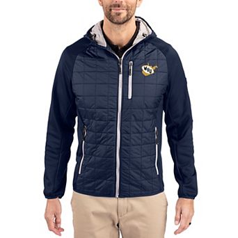 Men's Cutter & Buck Navy West Virginia Mountaineers Rainier Eco Hybrid PrimaLoft Raglan Full-Zip Jacket