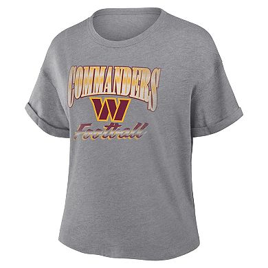Women's Fanatics Heather Gray Washington Commanders Overplayed Tribute Tri-Blend Boxy T-Shirt