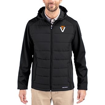 Men's Cutter & Buck Black Virginia Tech Hokies Evoke Hybrid Eco Softshell Recycled Full Zip Hooded Jacket