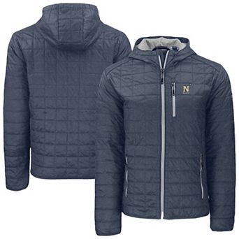 Men's Cutter & Buck Anthracite Navy Midshipmen Rainier Eco PrimaLoft Hooded Full-Zip Jacket