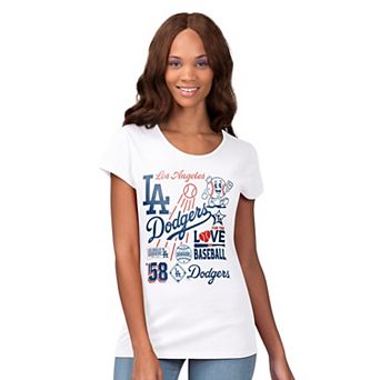 Women's G-III 4Her by Carl Banks White Los Angeles Dodgers Endzone Collage T-Shirt