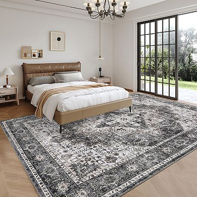 Vintage Area Rug Machine Washable Non Shedding Stain Resistant Carpet for Kitchen Living Room
