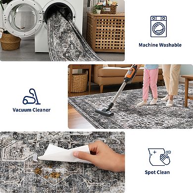 Vintage Area Rug Machine Washable Non Shedding Stain Resistant Carpet for Kitchen Living Room