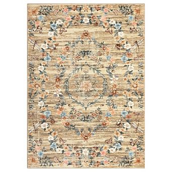 Modern Floral Area Rug Stain Resistant Ultra Thin Machine Washable Floor Cover for Kitchen Laundry