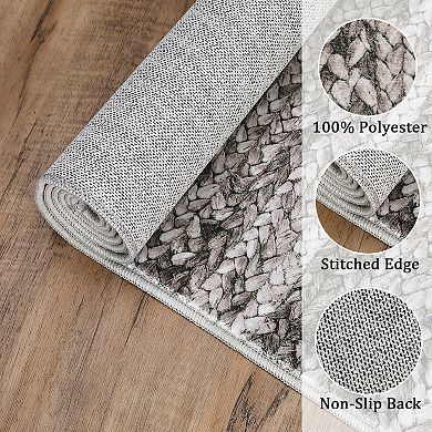 Modern Textured Area Rug Non Slip Foldable Low Pile Machine Washable Carpet for Hallway Entrance