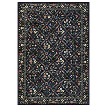 Pastoral Floral Area Rug Non Slip Stain Resistant Machine Washable Floor Cover for Living Room