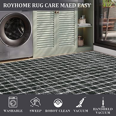 Modern Plaid Area Rug Machine Washable Stain Resistant Pet friendly Floor Cover for Bedroom Hallway