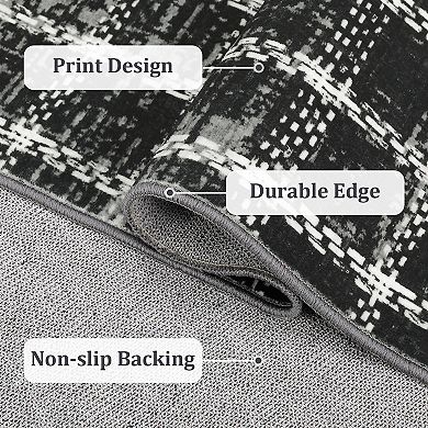 Modern Plaid Area Rug Machine Washable Stain Resistant Pet friendly Floor Cover for Bedroom Hallway