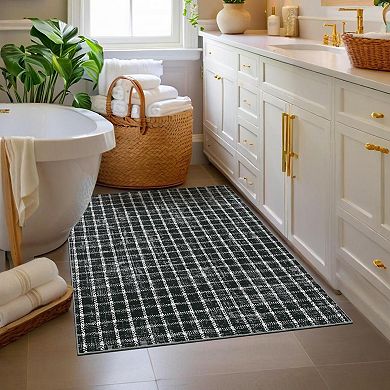 Modern Plaid Area Rug Machine Washable Stain Resistant Pet friendly Floor Cover for Bedroom Hallway