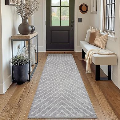 Modern Geometric Area Rug Non Slip Low Pile Machine Washable Carpet for Kid's Room Dining Room