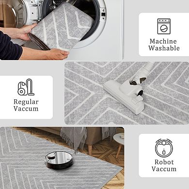 Modern Geometric Area Rug Non Slip Low Pile Machine Washable Carpet for Kid's Room Dining Room