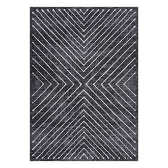 Modern Geometric Area Rug Non Slip Low Pile Machine Washable Carpet for Kid's Room Dining Room
