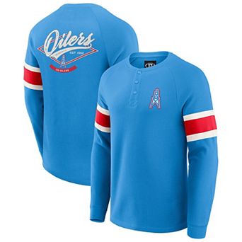 Men's Darius Rucker Collection by Fanatics Light Blue Houston Oilers Gridiron Classics Waffle-Knit Raglan Long Sleeve Henley T-Shirt