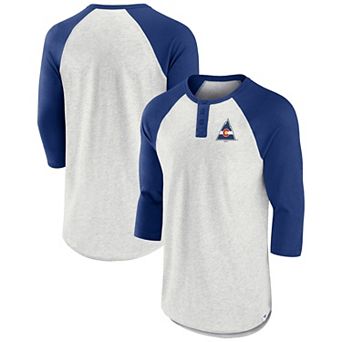 Men's Fanatics Ash/Blue CO Rockies True Classics Better Believe Raglan Henley 3/4-Sleeve T-Shirt