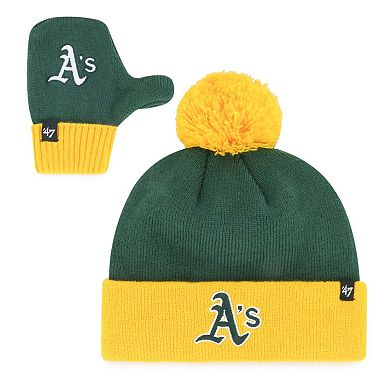Toddler '47 Green Athletics Bam Bam Cuffed Knit Hat with Pom & Mittens Set