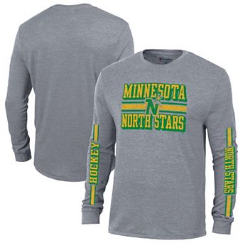 Men's Champion Heather Gray Minnesota North Stars Tri-Blend Dual-Stripe Long Sleeve T-Shirt