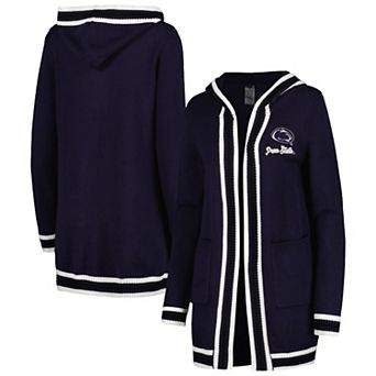 Women's Gameday Couture Navy Penn State Nittany Lions One More Round Tri-Blend Striped Hooded Cardigan Sweater