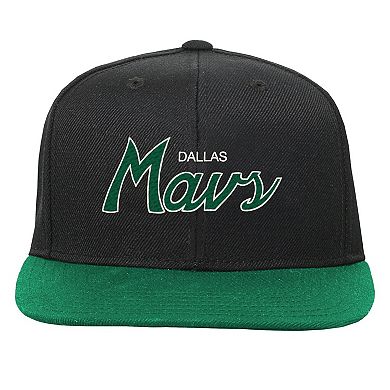 Youth Mitchell & Ness Black Dallas Mavericks Team Script Snapback Hat