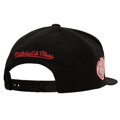 Men's Mitchell & Ness Black Detroit Red Wings Retro Script Colorblock Snapback Hat