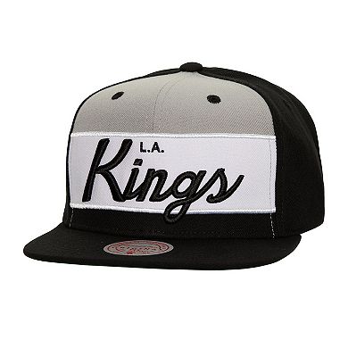Men's Mitchell & Ness Black Los Angeles Kings Retro Script Colorblock Snapback Hat