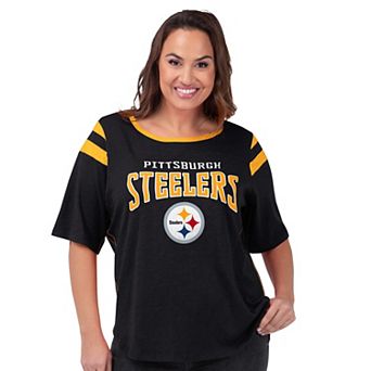 Women's G-III 4Her by Carl Banks Black Pittsburgh Steelers Plus Size Linebacker T-Shirt