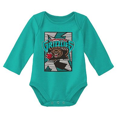 Infant Mitchell & Ness Black/Turquoise Vancouver Grizzlies Hardwood Classics Bodysuits & Cuffed Knit Hat Set