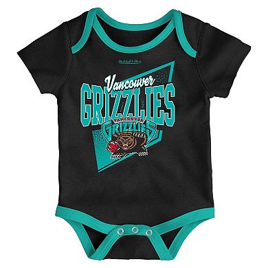 Infant Mitchell & Ness Black/Turquoise Vancouver Grizzlies Hardwood Classics Bodysuits & Cuffed Knit Hat Set