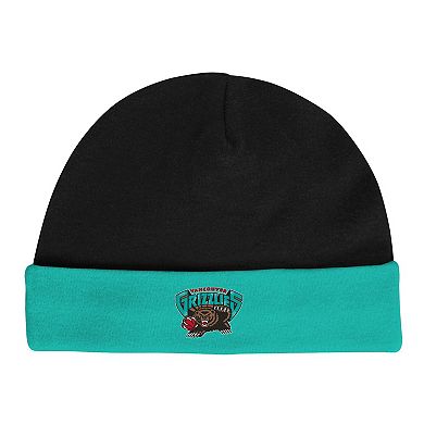 Infant Mitchell & Ness Black/Turquoise Vancouver Grizzlies Hardwood Classics Bodysuits & Cuffed Knit Hat Set