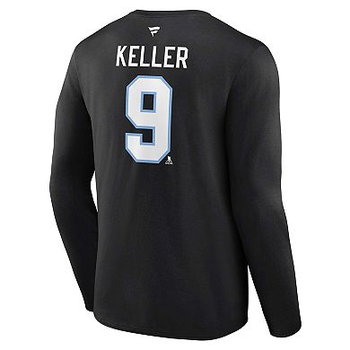 Men's Fanatics Clayton Keller Black Utah Mammoth Authentic Stack Long Sleeve Name & Number T-Shirt