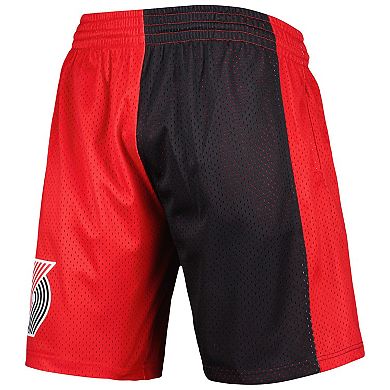 Men's Mitchell & Ness Black/Red Portland Trail Blazers Hardwood Classics 1996 Split Swingman Shorts