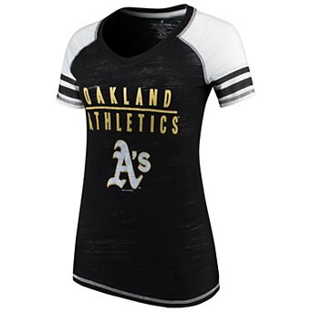 Women's Soft as a Grape Black Oakland Athletics Color Block V-Neck T-Shirt