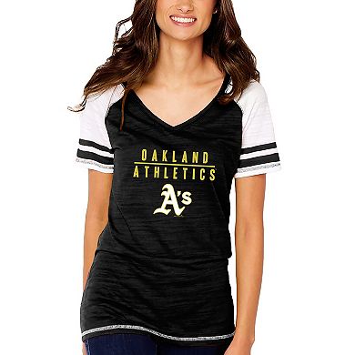 Women's Soft as a Grape Black Oakland Athletics Color Block V-Neck T-Shirt