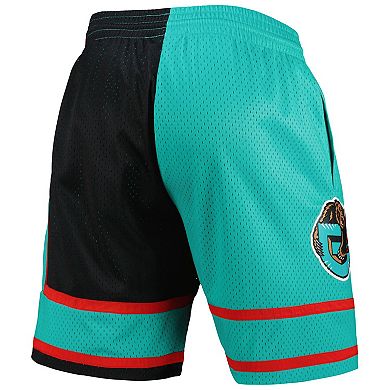 Men's Mitchell & Ness Black/Turquoise Vancouver Grizzlies Hardwood Classics 2001 Split Swingman Shorts