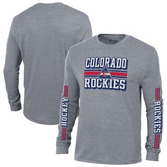 Men's Champion Heather Gray CO Rockies Tri-Blend Dual-Stripe Long Sleeve T-Shirt