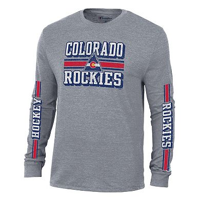Men's Champion Heather Gray CO Rockies Tri-Blend Dual-Stripe Long Sleeve T-Shirt