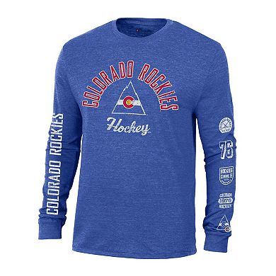 Men's Champion Heather Blue CO Rockies Multi-Logo Tri-Blend Long Sleeve T-Shirt
