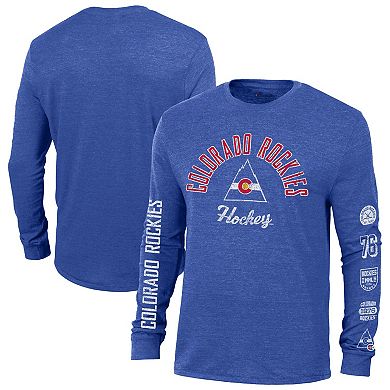 Men's Champion Heather Blue CO Rockies Multi-Logo Tri-Blend Long Sleeve T-Shirt